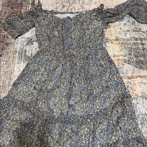 Anthropologie Smocked Floral Midi Dress in Blue and Mustard